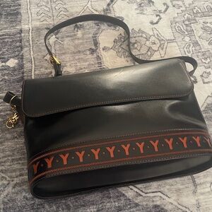 Elegant YSL Smooth Black Leather Shoulder Bag